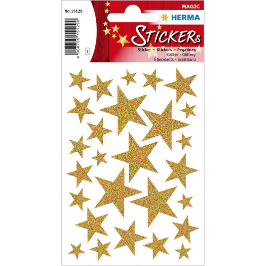 Dekorationsetiketter Stickers Herma Magic 15129, Guldstjärnor, Glitter, 27 etiketter/fp