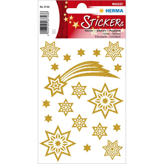 Dekorationsetiketter Stickers Herma Magic 3726, Guldstjärnor & Komet, Glitter, 19 etiketter/fp