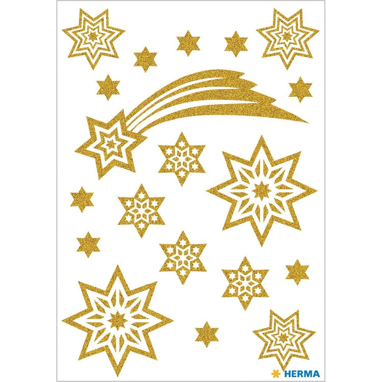 Dekorationsetiketter Stickers Herma Magic 3726, Guldstjärnor & Komet, Glitter, 19 etiketter/fp