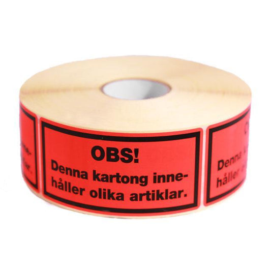 Emballageetiketter "Denna kartong innehåller olika artiklar" 1000st/rl