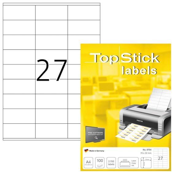 Etikett TopStick universal 8704, A4, 70x32mm Vit, 100 ark (2700 st etiketter)