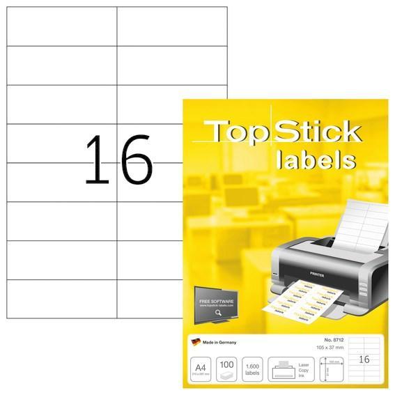 Etikett TopStick universal 8712, A4, 105x37mm Vit, 100 ark (1600 st etiketter)
