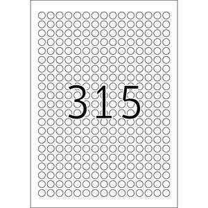 Etiketter Herma Movables 4385 A4 Ø 10mm Rund Vit, avtagbara/flyttbara, 25 ark/fp (7875 st etiketter)