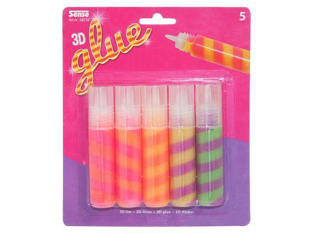 Glitterlim/Dekorationslim Sense 3D Randigt, 23g x 5 limpennor/fp