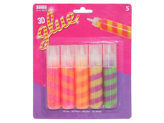 Glitterlim/Dekorationslim Sense 3D Randigt, 23g x 5 limpennor/fp