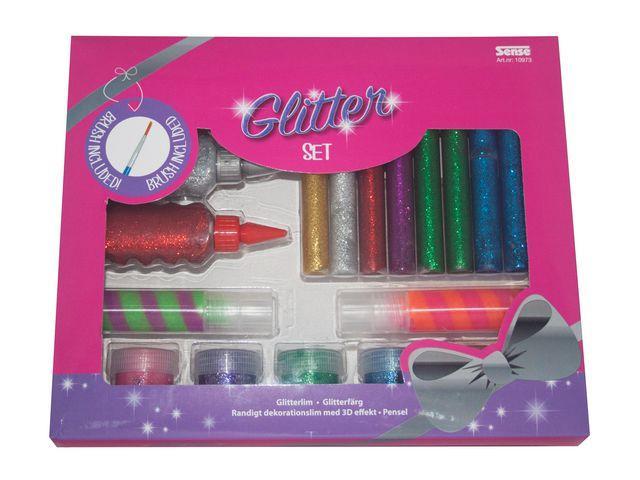 Glitterset (glitterlim, glitterfärg, pensel)