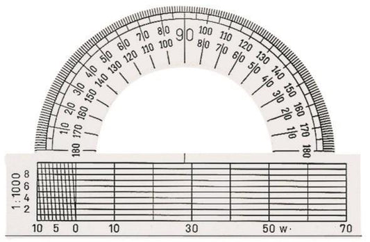 Gradskiva/Halvcirkelgradskiva, plast, 0-180 grader, bas 9cm, Klar/Transparent 1/fp