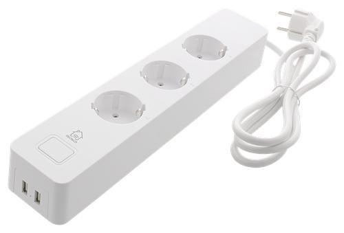 Grenuttag, WiFi, Deltaco Smart Home, Smart Outlet 3x Jordade uttag + 2x USB, 13A, 1,5m, Vit