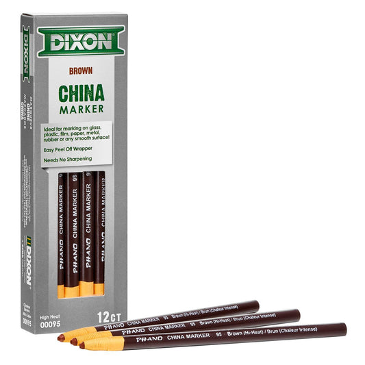 Industrimärkpenna Dixon Phano China Marker (Peel-Off), Hi-Heat (+800°C, brown, 00095), vax, Brun, 12 pennor/fp