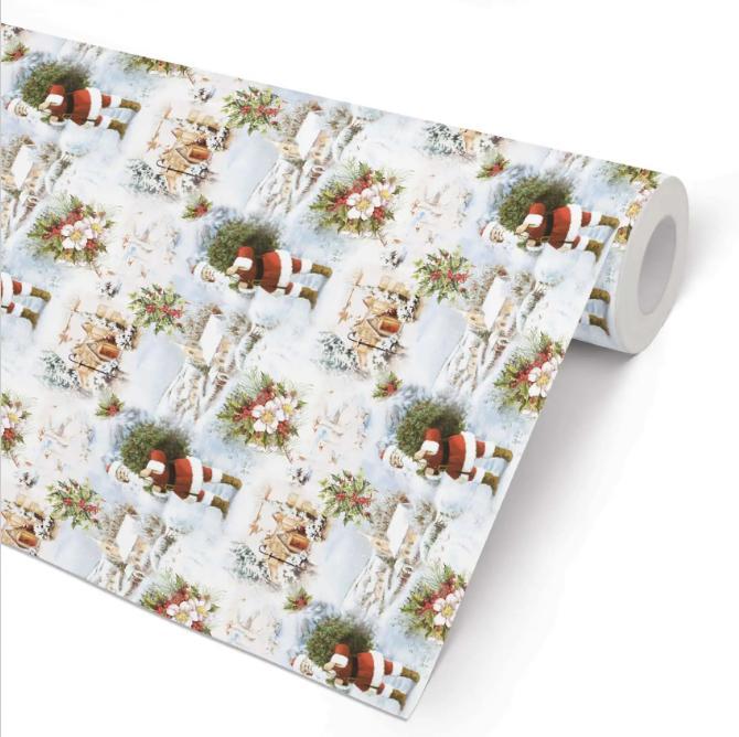 Julpapper/Julklappspapper 57cm x 154m, 80g, White Christmas (jultomte), 7 kg, 154 m/rulle