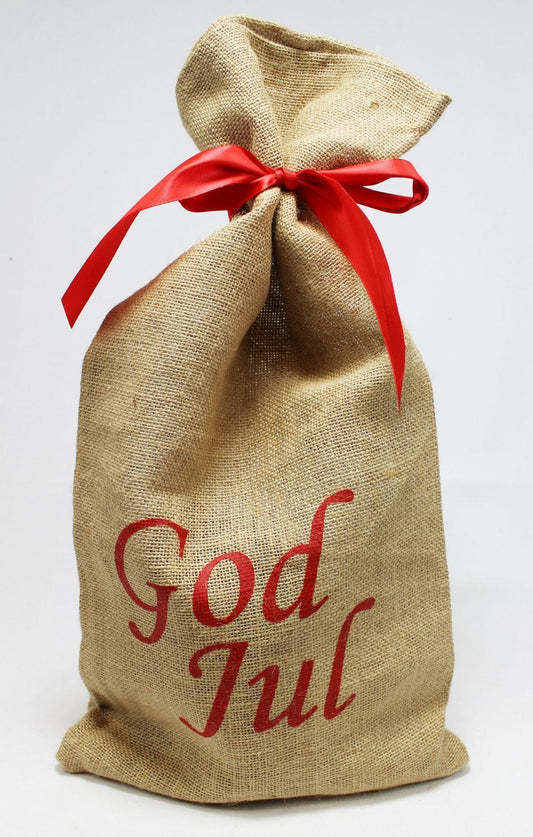 Jutesäck “God Jul” med rött sidenband, Large, 60x30cm