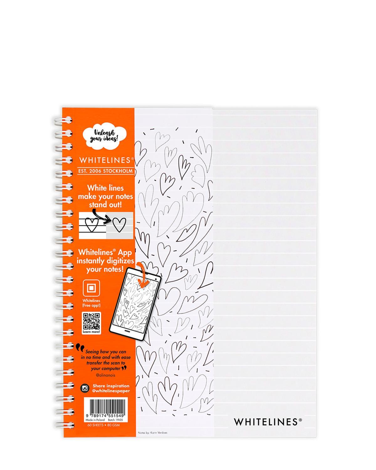 Kollegieblock Whitelines Link, A5, 60 blad, grått papper, vita stödlinjer, Linjerat 1/fp
