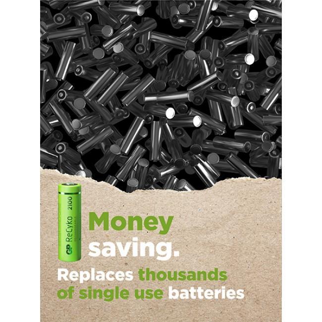 Laddningsbara batterier GP ReCyko 950 NiMH, AAA, 1,2 Volt, 950mAh, 4/fp (10% återvunnet)