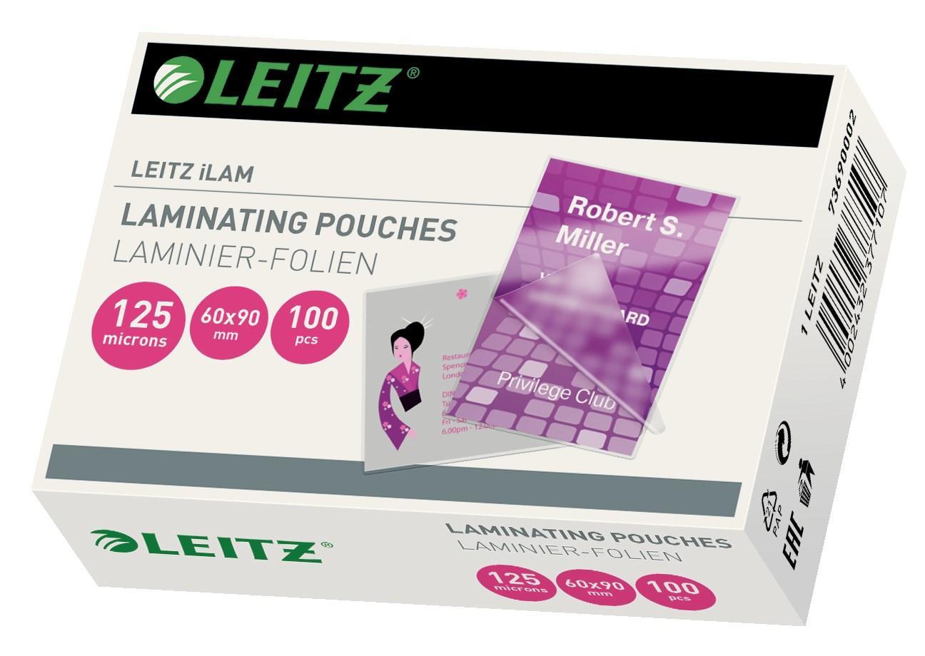 Laminat/Lamineringsficka Leitz 60x90mm, visitkortformat, 125micron 100/fp