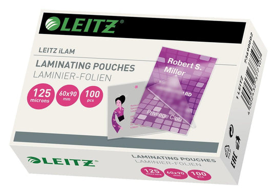 Laminat/Lamineringsficka Leitz 60x90mm, visitkortformat, 125micron 100/fp