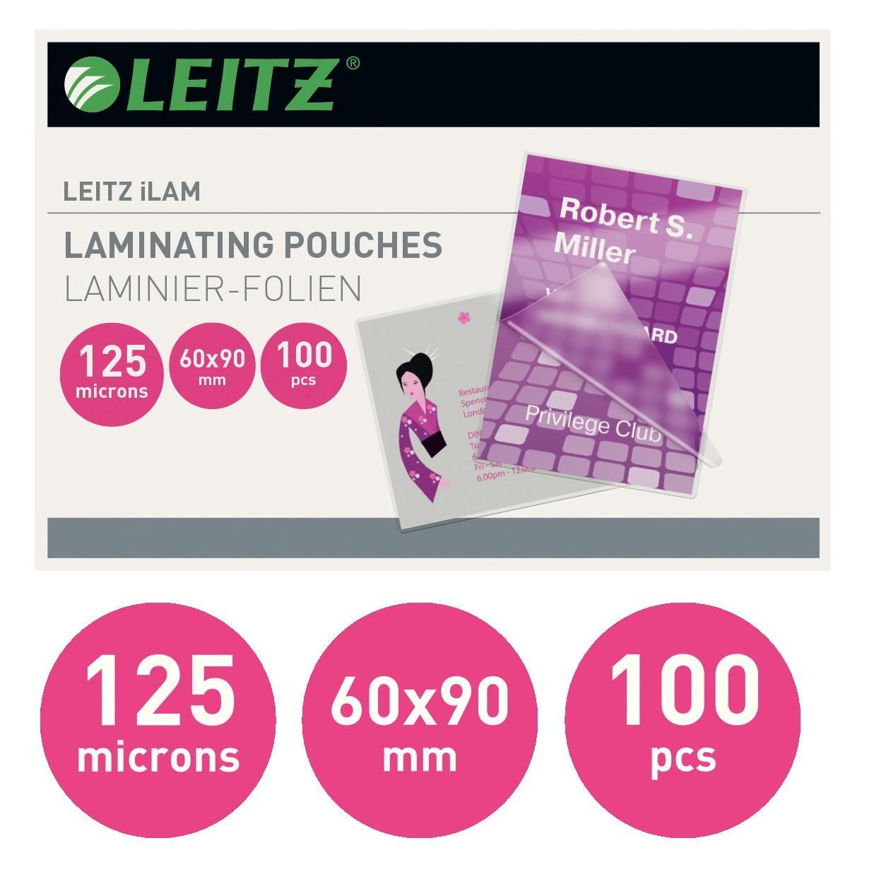 Laminat/Lamineringsficka Leitz 60x90mm, visitkortformat, 125micron 100/fp