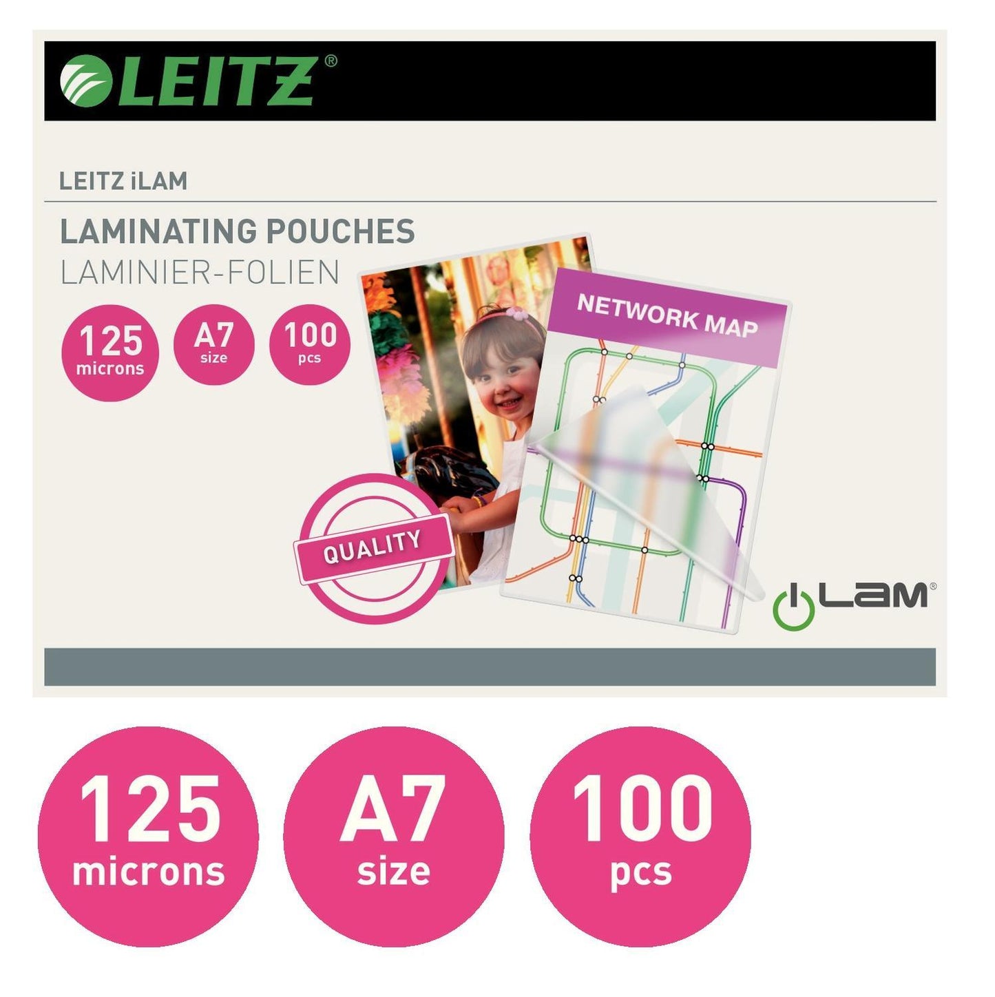 Laminat/Lamineringsficka Leitz 80x111mm, A7-format, 125micron 100/fp