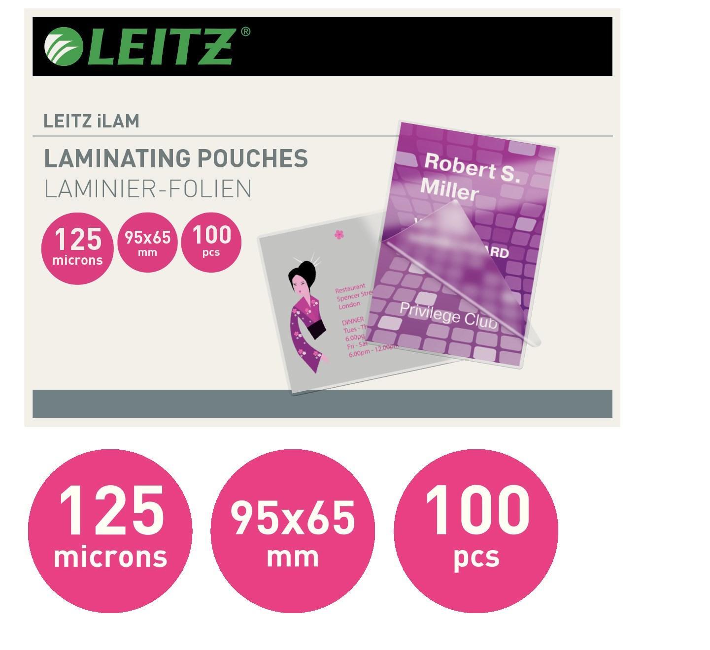Laminat/Lamineringsficka Leitz 95x65mm, nyckelkortformat, 125micron 100/fp