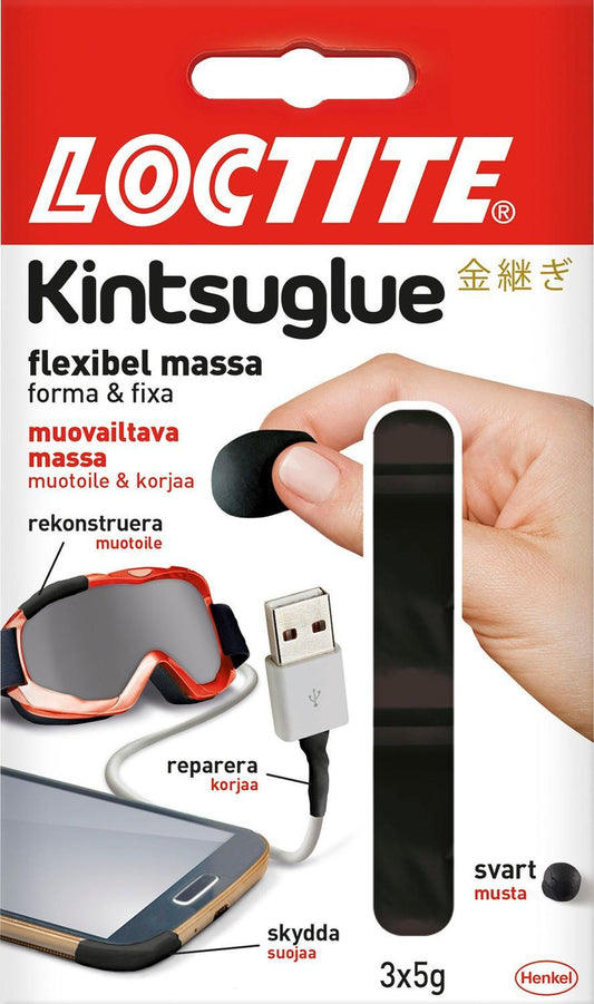 Limmassa/Reparationsmassa Loctite Kintsuglue, flexibel massa, 3 x 5 gram, Svart