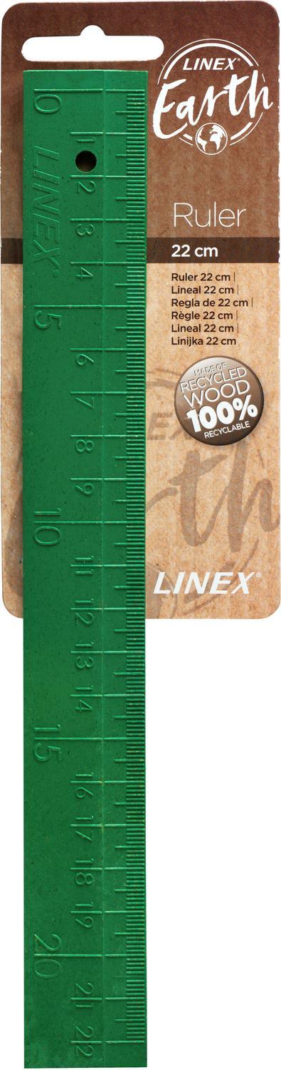 Linjal Linex Earth, återvunnet trä, 22cm cm/mm-gradering, Grön