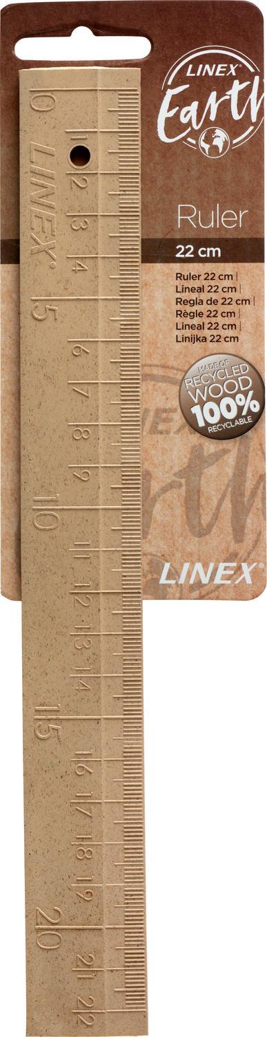 Linjal Linex Earth, återvunnet trä, 22cm cm/mm-gradering, Sand