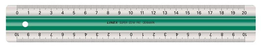 Linjal Linex-S20MM superlinjal, dubbel, antiglid, plast, 20cm cm/mm-gradering, Grön/Transparent 1/fp