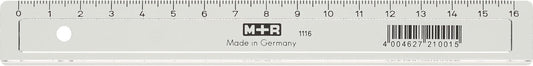 Linjal M+R, plast, 16cm cm/mm-gradering, Klar/Transparent 1/fp