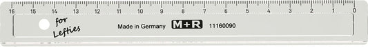 Linjal M+R, plast, 16cm cm/mm-gradering, Klar/Transparent, för vänsterhänta 1/fp