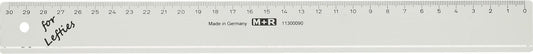 Linjal M+R, plast, 30cm cm/mm-gradering, Klar/Transparent, för vänsterhänta 1/fp