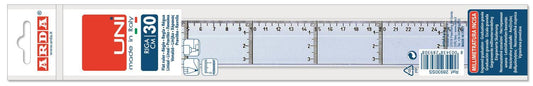 Linjal, tvärgraderad, plast, 30cm cm/mm-gradering, Klar/Transparent 1/fp