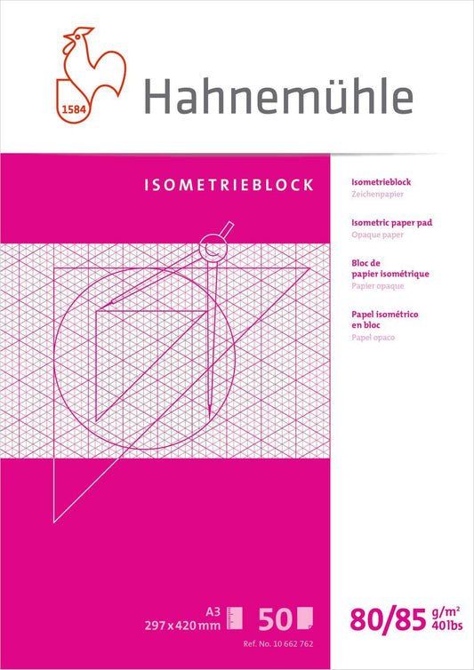 Millimeterpapper / Millimeterrutat papper Isometric (triangulär), Hahnemühle, 80/85g, A3, Blå, 50 ark