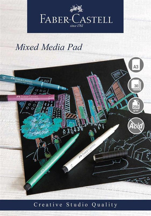 Mixed mediablock Faber-Castell, spiral, A3, 250g, 30 ark, Svart papper, 1 block/fp