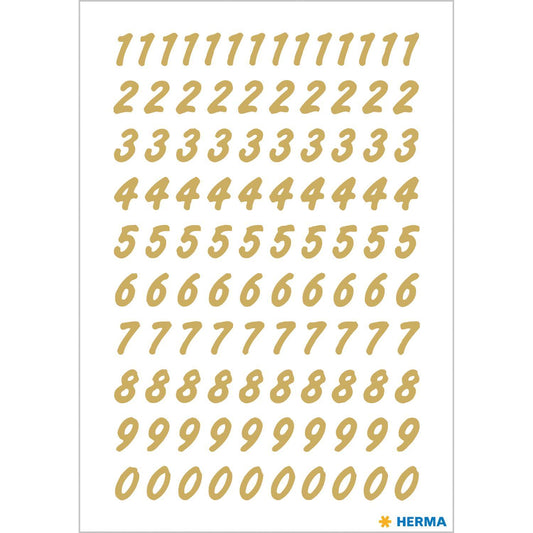 Märketikett Herma Vario 4151 Siffror 0-9, 8mm, Guld, 2 ark/fp