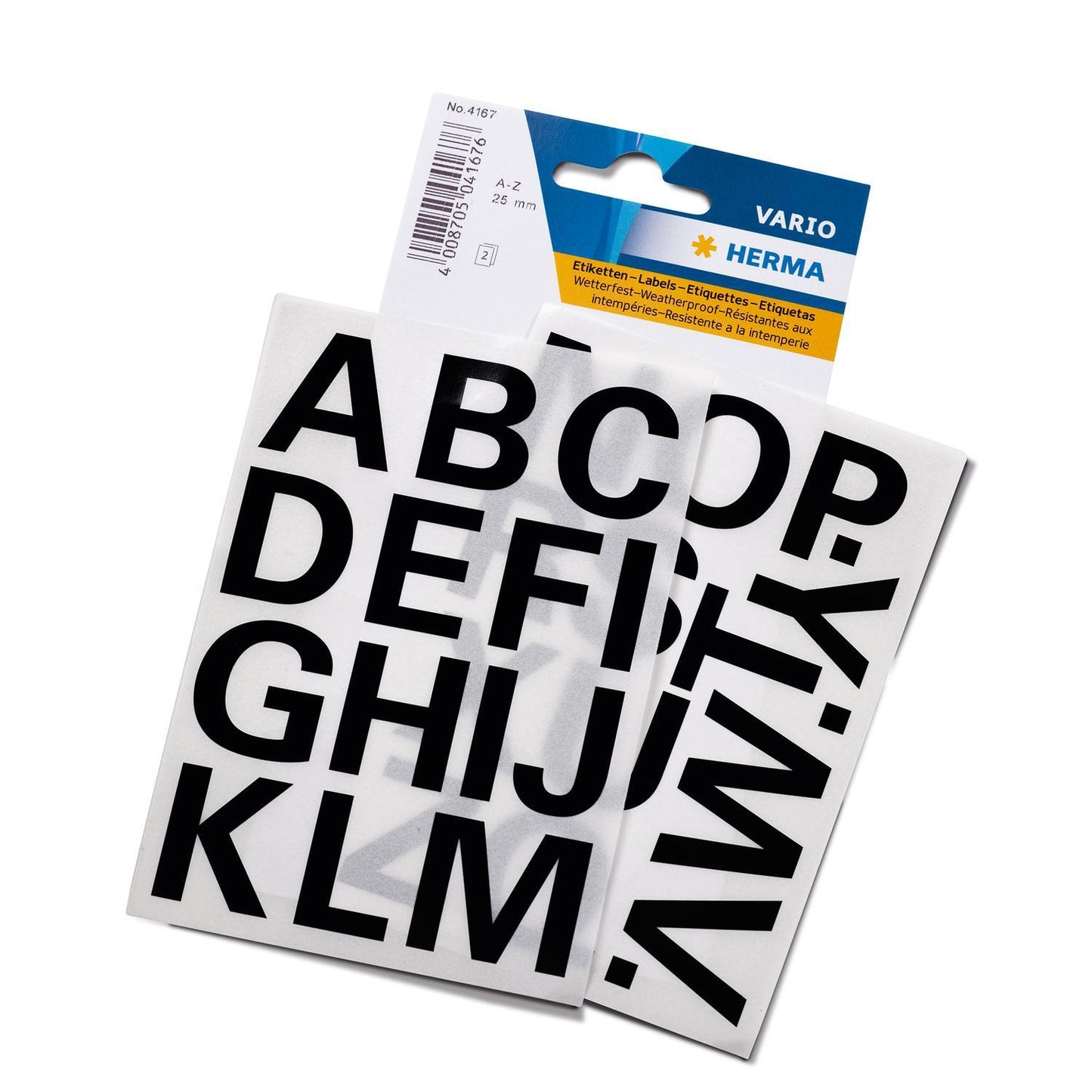 Märketikett Herma Vario 4167 Bokstäver A-Z 25mm, Svart, 2 ark/fp