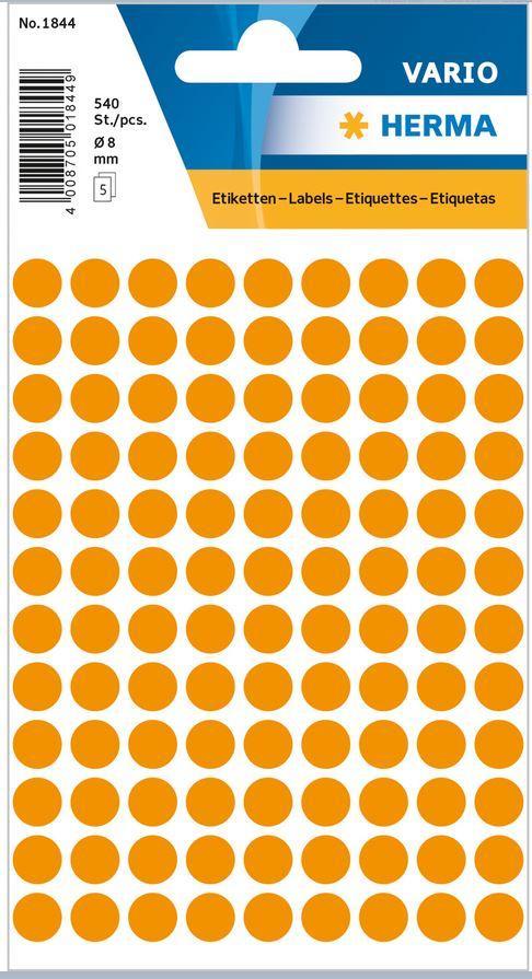 Märketiketter/Signaletiketter Herma Vario 1844 Ø 8mm permanent Lysorange 540/fp