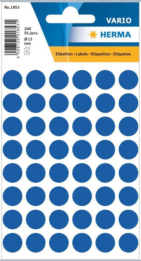 Märketiketter/Signaletiketter Herma Vario 1853 Ø 13mm permanent Mörkblå 240/fp