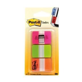 Märkflik Post-it Index Strong, Extra slitstarka, 25,4x38,1mm, Rosa, Grön, Orange (686-PGO), 22 flikar x 3 färger/fp