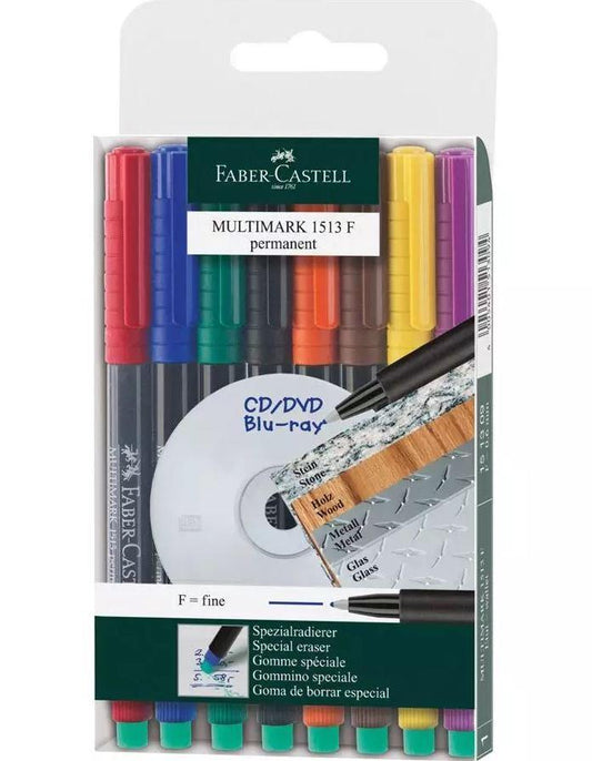 Märkpenna Faber-Castell Multimark 1513 permanent Fine 8 färger/fp