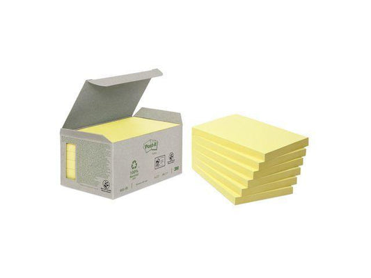 Notisblock Post-it Notes 100% Recycled/återvunnen (655-1B) 76x127mm Gul 6/fp