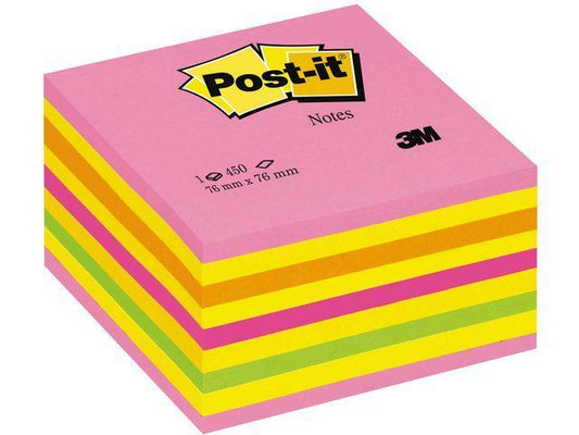 Notisblock Post-it Notes (2028-NP), Kub, 76x76mm Lollipop rosa/Neonrosa/Neonfärger (450 ark)