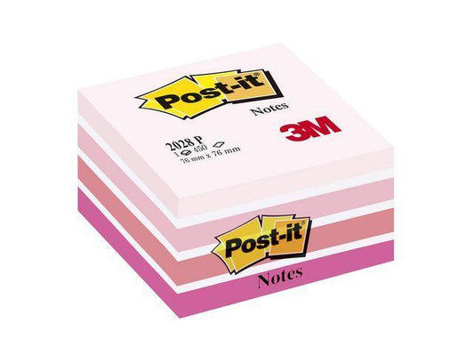 Notisblock Post-it Notes (2028-P), Kub, 76x76mm Rosa/Vit (450 ark)