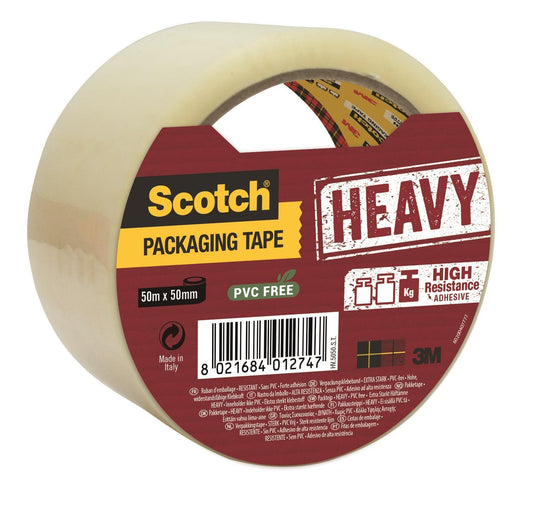 Packtejp 3M Scotch Heavy, 50mm x 50m, Transparent/Klar 1 rulle/fp