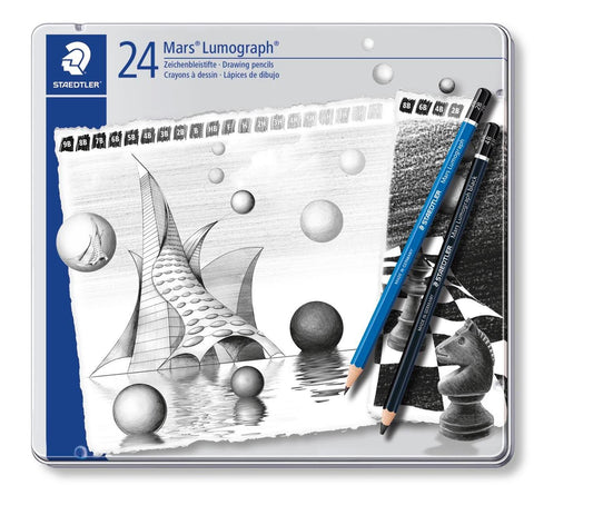 Pennset: Blyertspennor Staedtler Mars Lumograph 9B-9H + Lumograph Black, 24/fp