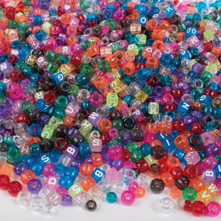 Plastpärlor, Bokstavspärlor Kongo & A-Z (ej ÅÄÖ), runda/fyrkantiga, 7-9mm, färgade, 1000 pärlor/fp