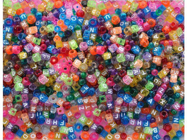 Plastpärlor, Bokstavspärlor Kongo & A-Z (ej ÅÄÖ), runda/fyrkantiga, 7-9mm, färgade, 1000 pärlor/fp