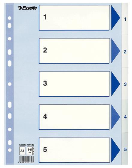 Plastregister/Pärmregister Esselte 100132, A4, 1-5, 5 flikar blå/vit 1/fp