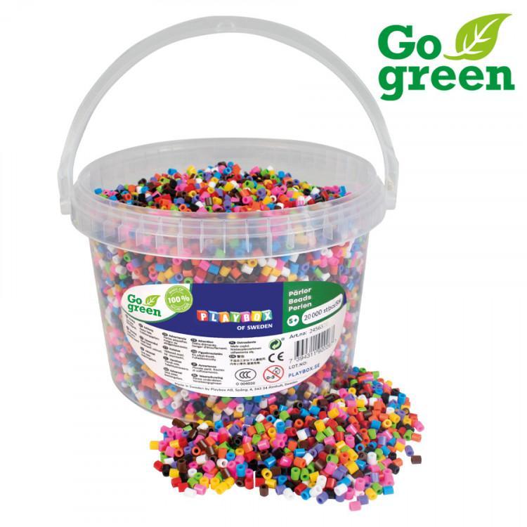 Pärlset, strykpärlor, I'm green, bioplast, midirörpärlor, Ø 5mm, 20 000 rörpärlor/fp