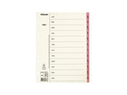 Pärmregister/Månadsregister Servo 69878 papper A4, månaderna Jan-Dec (Januari-December) Rosa 1/fp