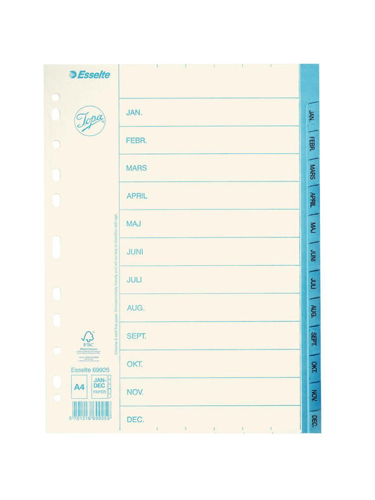 Pärmregister papper Jopa A4, Januari-December tryckta flikar 10/fp