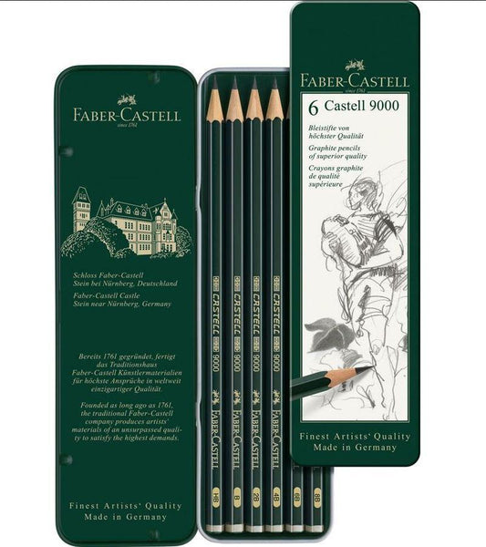 Set blyertspennor Faber-Castell Castell 9000 HB-8B, 6 pennor/fp